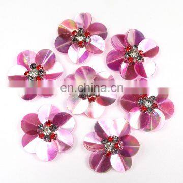 2017 The Latest Design Pink Sequin Rhinestone Flower Patches