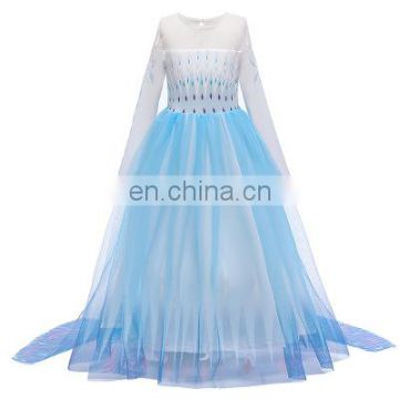 New Snow Queen Anna Elsa 2 Christmas Dress Kids Halloween Carnival Elsa Costume Girls Crystal Light Blue Long Sleeve Elsa Dress