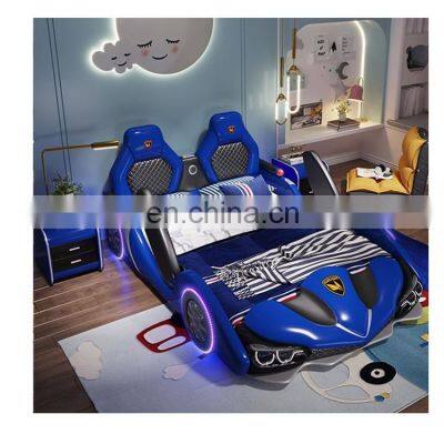 Children beds 1.2m 1.5m cartoon car model single baby bed  princess leather bed