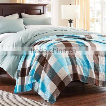 Best selling bright colour summer home use breathable cotton gauze plaid reactive printed towelling coverlet