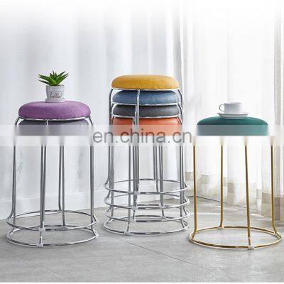 High Quality Luxury Nordic Round Gold Metal Modern Stackable Dining Stool Chair Metal Living Room Chairs