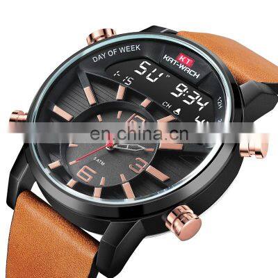 KAT-Wach 1819 Men Digital+Quartz Watch Waterproof 50M Male Luxury Brand Leather Military Multifunction Watch photo-5