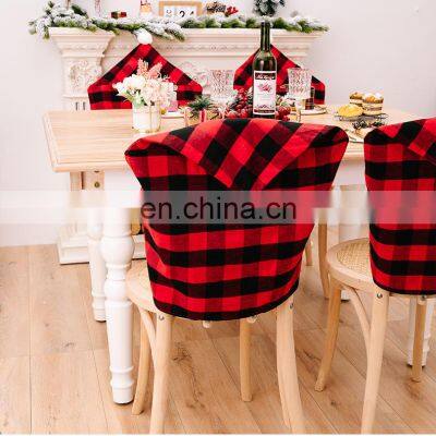 Red Black Plaid Christmas Chair Cover 2022 Santa Xmas Party Decoration for Home Hotel Table Ornament photo-4