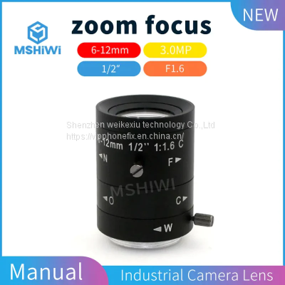 3MP 6-12mm Varifocal Len Aperture F1.6 C-Mount For 1/1.2