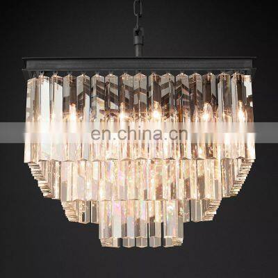 1920s Odeon Square Tier Brass LED Crystal Chandelier Modern Design for Dining Living or Bedroom for Villa Ceiling Decor photo-3