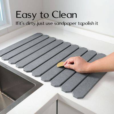 Customized Water absorbing Folding Diatomite Roll Up Stone Drying Mat for Kitchen, Bathroom