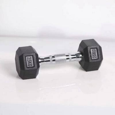 Mayorista de mancuernas hexagonales de goma negra con logotipo personalizado. Mancuernas de hierro fundido negro de 2.5KG. Equipamiento de fitness