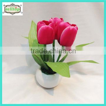 cheap 15cm 3heads silk tulip artificial bonsai flower