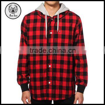 Winter 2015 Tantan Red Black Plaid Mens Hooded Flannel Shirt