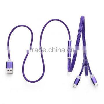 New design zippered usb cable best selling double functional usb cable chinese manufacture