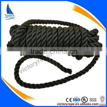 2016 hot sale nylon polyester black 3 strand twisted fiber rope cord