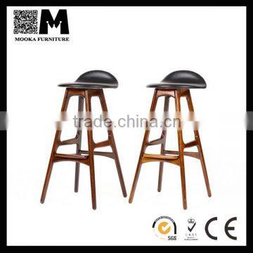 high legs villa furniture PU leather seat and backrest wood replica stool