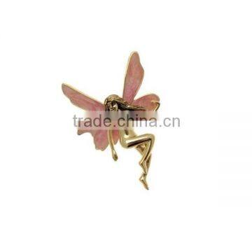 Custom-made Pink Enamel Wings Gold Coloured Fairy Brooch