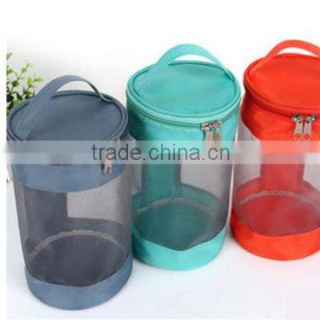 Hand Cosmetic Bag Mesh Drum Shaped Orangizer Bag photo-2