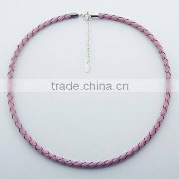 Pink Leather Choker Necklace Sterling Silver Extra Chain