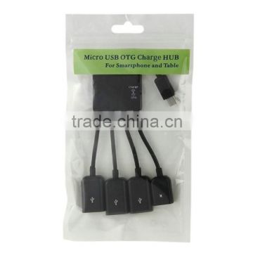 Black 4 Ports Micro USB OTG Charge HUB Cable for Samsung Galaxy S2/S3/S4/S5, Note