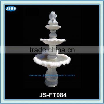 white stone 3 tier garden fountain with fish sculpture