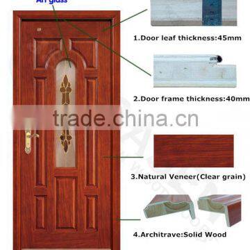 New Modern Design Mutil Panels Entry Doors Wood Door With Art Glass in Guangzhou photo-2