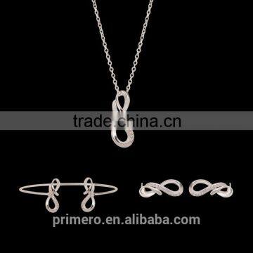 Fashion 18K White Plated Infinity Rhinestone Earrings Necklace Bracelet Set Jewelry