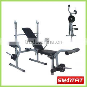 Foldable Weight Bench with barbell and plate rack portable gym exercise equipment