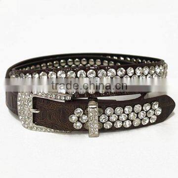 Crystal Studded Crocodile Print Faux Leather Belt