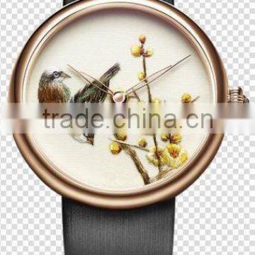 Custom embroidery wrist watch rose gold plated watch Chinese style watch