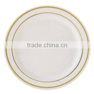 6'' Round Disposable Plastic Plate With Gold and Silver Rim photo-3