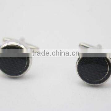 Round Black Carbon Fiber Inlay Cufflinks Carbon Fiber Mens Cufflinks photo-2