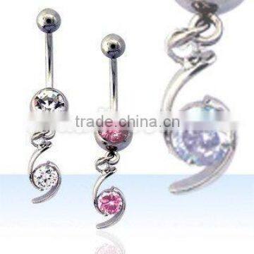 Cubic Zirconia dangling swirl navel ring