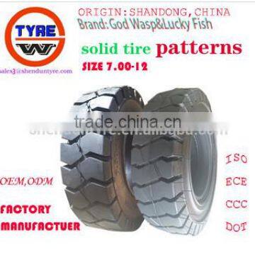 Diagonal dias solid tyres for forklift size 7.00-12 origin made in shandong province China manufacturer OEM service