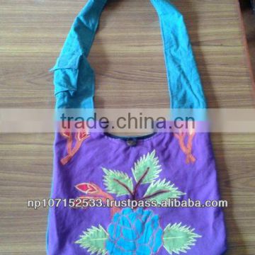 SHB133 cotton hobo bag with beautiful flowery patches worth $3.00