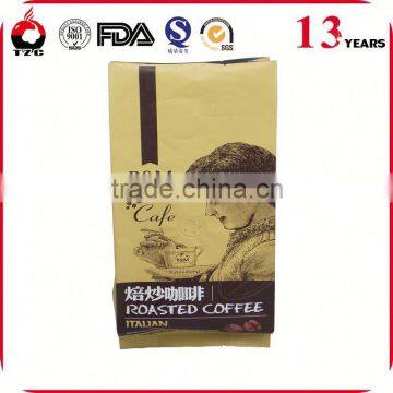 Quad seal foil flat bottom box coffee pouch,Block Bottom Kraft Box Pouch With Resealable Zipper,quad flat bottom pouch