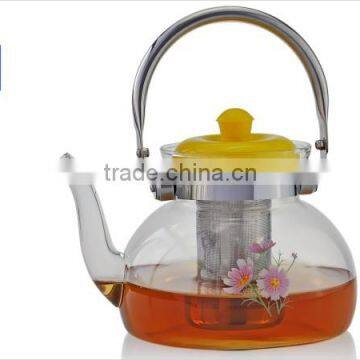 Hot Selling Customized Transparent heat-reisistant Glass Teapot With Stainless Steel Infuser/Filter/Strainer