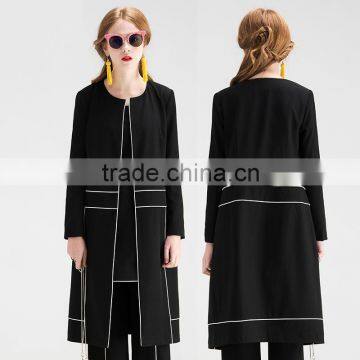 Women's Slim Fit Color Contrast Trim None Buttons Casual Suit Long Blazer Light Coat Autumn Clothes Supplier Guangzhou