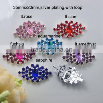 (M0371C) 35mmX20mm rhinestone button with loop,colorful stone, 6 colors for choose