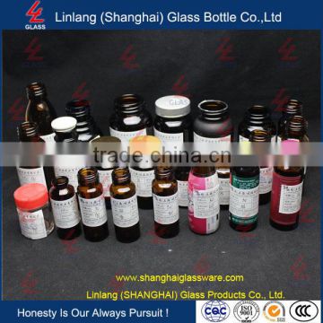 all sizes of Transparent Amber Glass Medicine Bottles