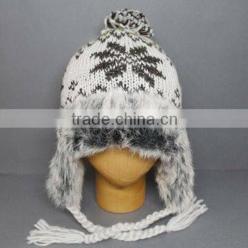 2015 CUSTOM LOGO WINTER KNITTED POM POM RUSSIAN STYLE FUR HAT