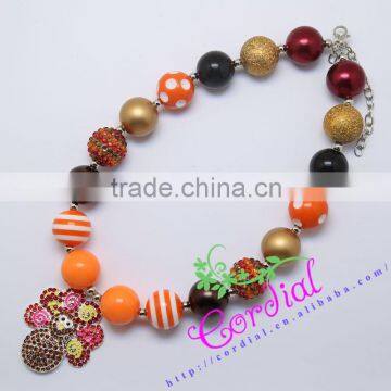 High Quality Fashion Kids Costume Jewelry Handmade Acrylic Bead Rhinestone Pendant DIY Beaded Alloy Turkey Necklaces Jewelry