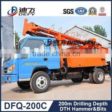 DFQ-200C truck mounted air compressor water well drill machine, hydraulic water well drill rig air compressor 200m depth