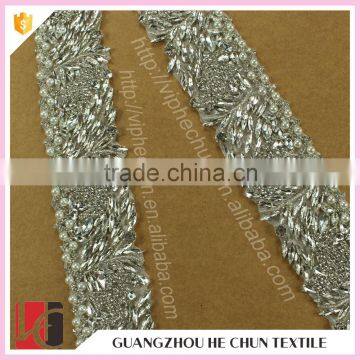 HC-0609-1 Hechun Chinese Supplier Good Price Silver Crystal Beaded Wedding Sash                        
                                                Quality Choice