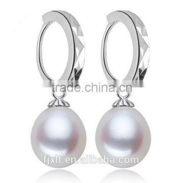 8-9mm platinum plated silver drop-shaped pearl earrings