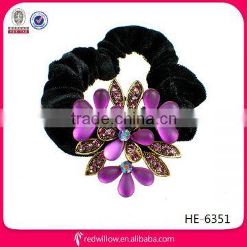 Noble fancy crystal purple diamond black elastic hair band for lady