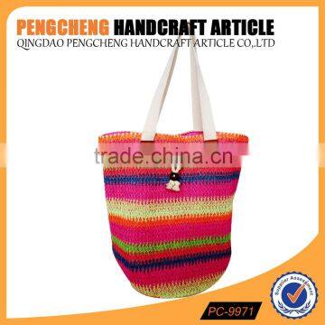 Beautiful Rainbow of Colors Crochet Bag Paper Straw Material Women Handbag photo-2