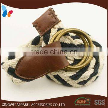 braided woven lady belt with ring buckle and cow leather ending