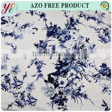 China style blue floral printed design slub rayon fabric