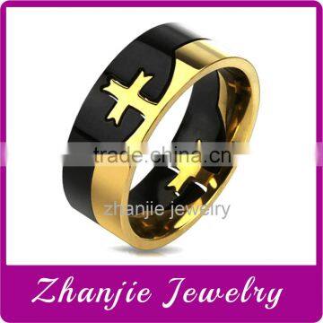 China Factory Wholesale Religious Jewelry Titanium Two Tone Cross Stainless Steel Catholic Prayer Finger Ring For Muslim