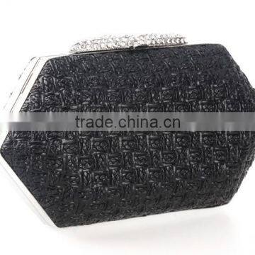 Women Evening Clutch Bag Hard Case Black Metal Frame Evening PU Clutch Bag Hard Evening Bags