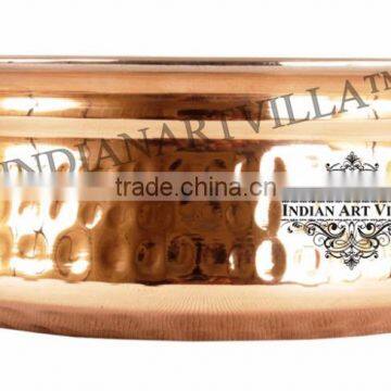 IndianArtVilla High Quality Steel Copper Handi Serving Bowl 1350 ML - Serving Dish Curry Home Hotel Restaurant Tableware