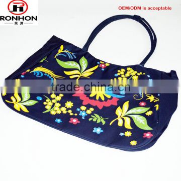 women's floral printing canvas large capacity beach tote promotional shopping bag