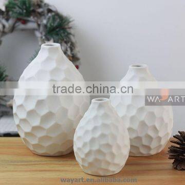 Faceted Cut Design of Matt White Ceramic Vase